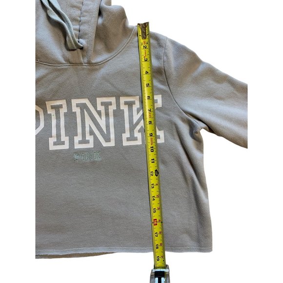 Victoria Secret Pink Crop Hoodie Pullover Long Sleeves Pockets Light Gray Size M - Picture 5 of 10